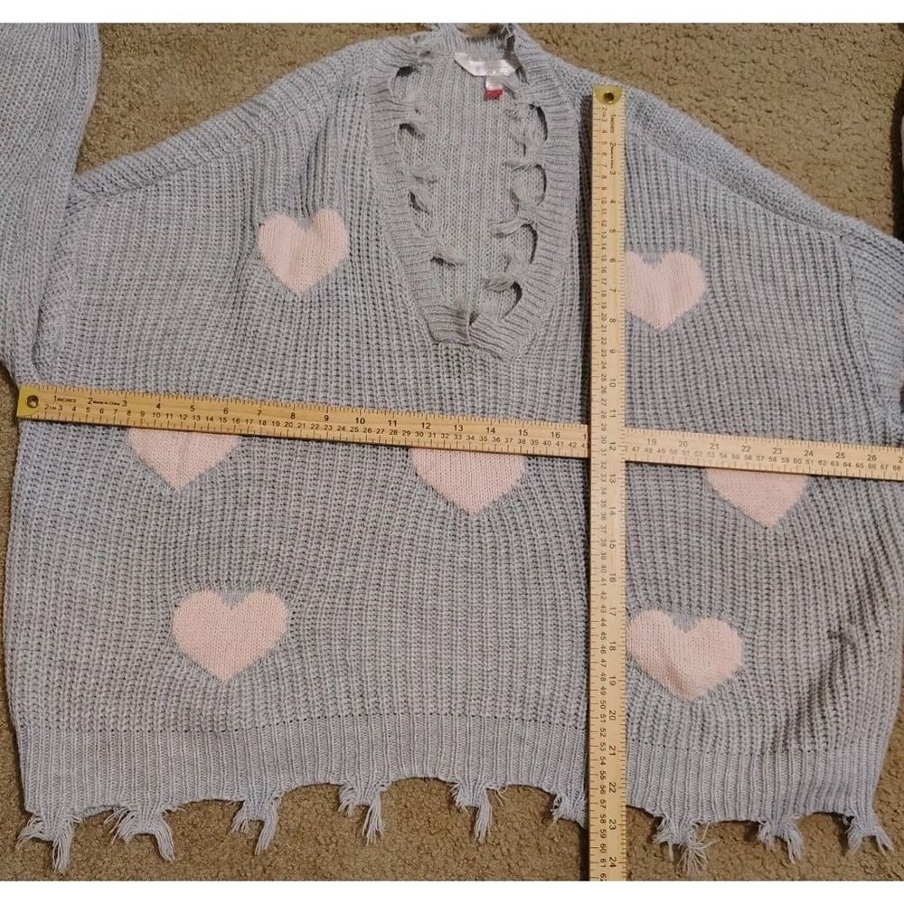 No Boundaries Women's Size XXL Juniors Sweater Gray/Pink Long Sleeve